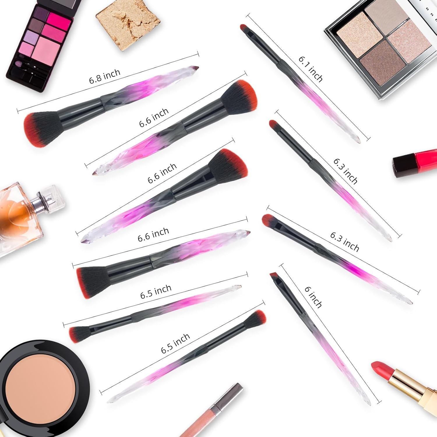 Transparent Handle Makeup Brush Set for Foundation, Blush, and Eye Shadow Application - Image 4