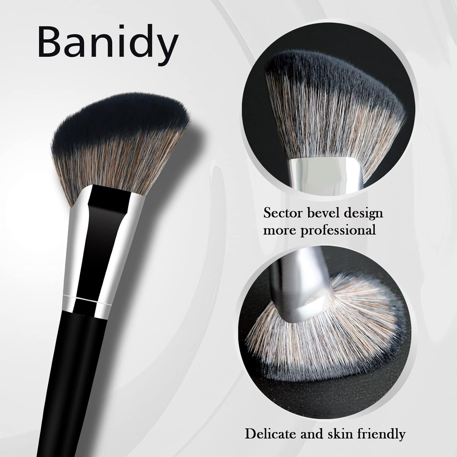 Banidy 5-Piece Angled Makeup Brush Set with Triangle Powder, Fan, Blush Brushes, Soft Bristles - Image 3