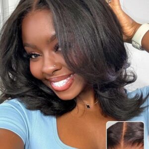 Nadula Pre Everything Glueless Yaki Straight Bob Wig 13x4 HD Pre Cut Short Bob Lace Front Wigs Human Hair with Ear Tape Bleached Invisible Bye Bye Knots Bob Wig Pre Plucked 150% Density 10inch