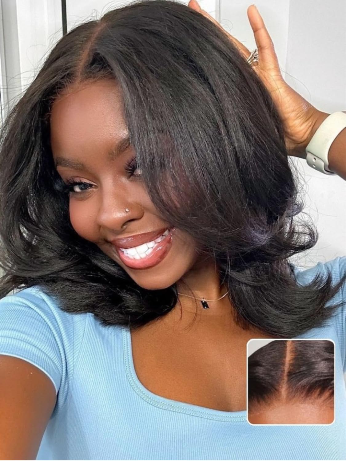 Nadula Pre Everything Glueless Yaki Straight Bob Wig 13x4 HD Pre Cut Short Bob Lace Front Wigs Human Hair with Ear Tape Bleached Invisible Bye Bye Knots Bob Wig Pre Plucked 150% Density 10inch