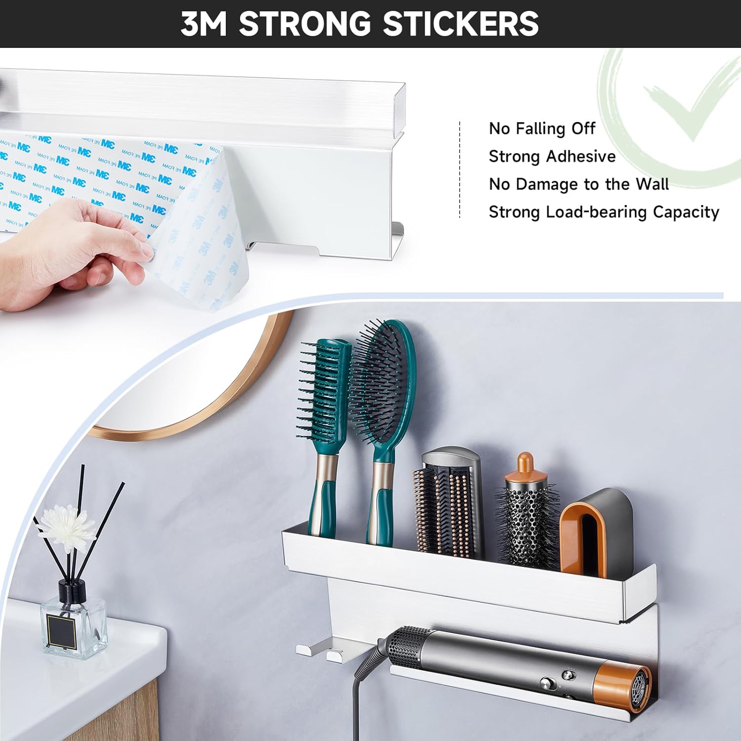 Storage Hair Dryer Holder for Curling Iron Wands Accessories, Hair Straightener Holder, Wall Mount Hair Tool Organizer for Styler Attachments,Stainless Steel Curling Iron Holder Organizer for Bathroom - Image 5