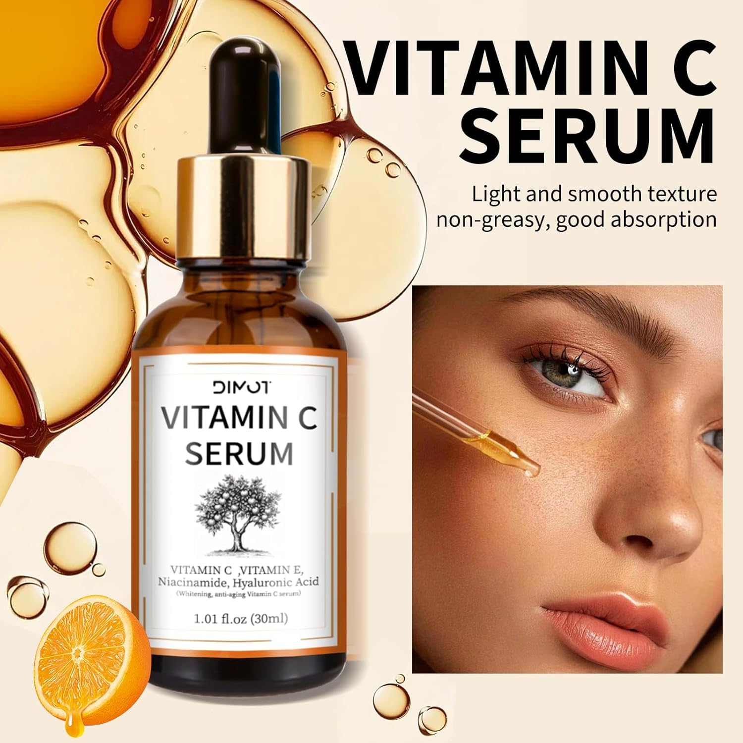 Vitamin C Brightening Serum for Women with Hyaluronic Acid & Vitamin E, 30ml Bottle - Image 2
