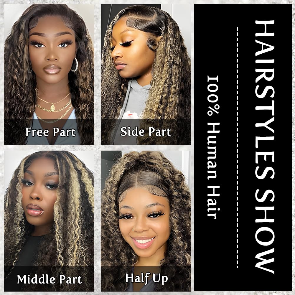 Bangjazz 26 Inch Deep Wave Human Hair Lace Front Wig 180% Density Ombre Balayage - Image 5