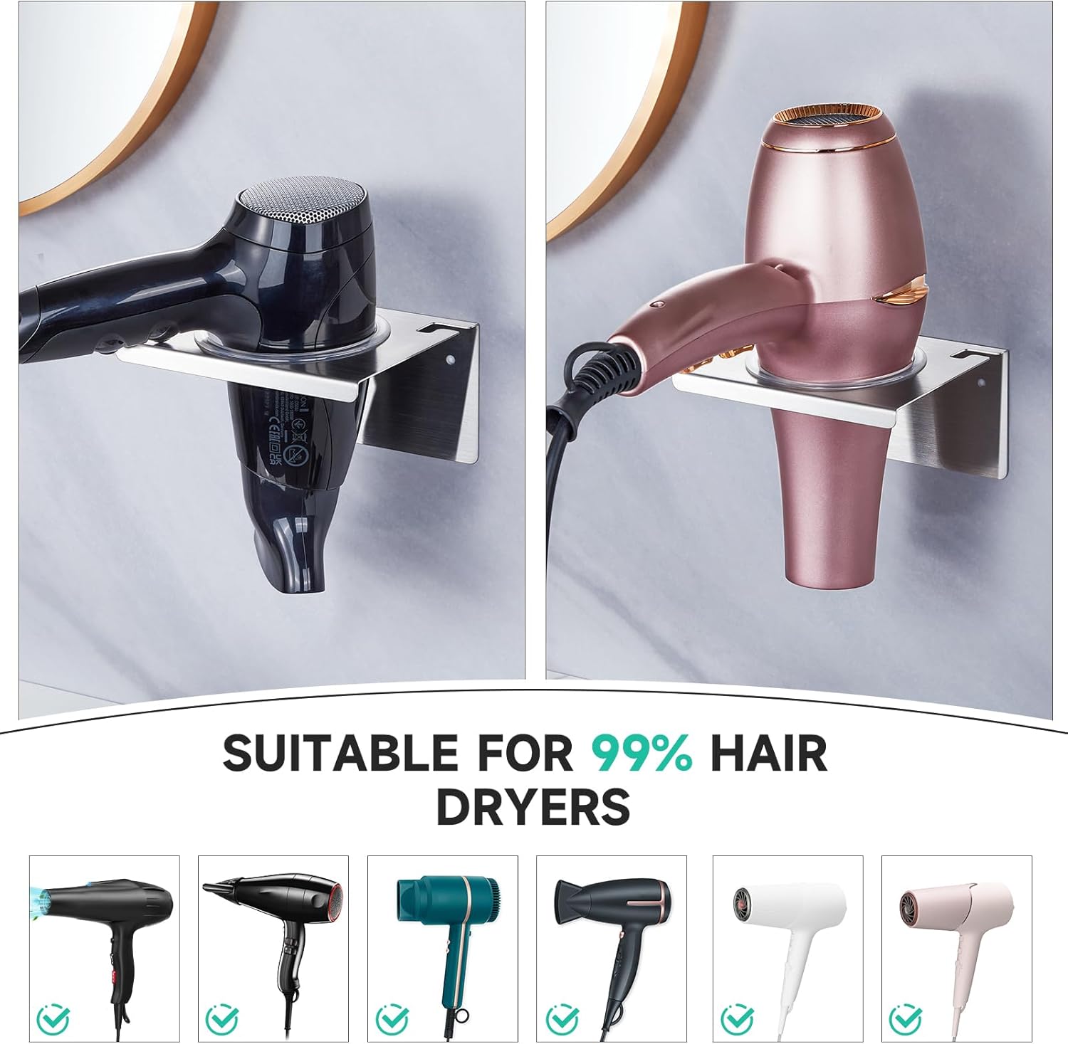Stainless Steel Wall Mounted Hair Dryer Holder Organizer for Bathroom and Barber Shops - Image 4