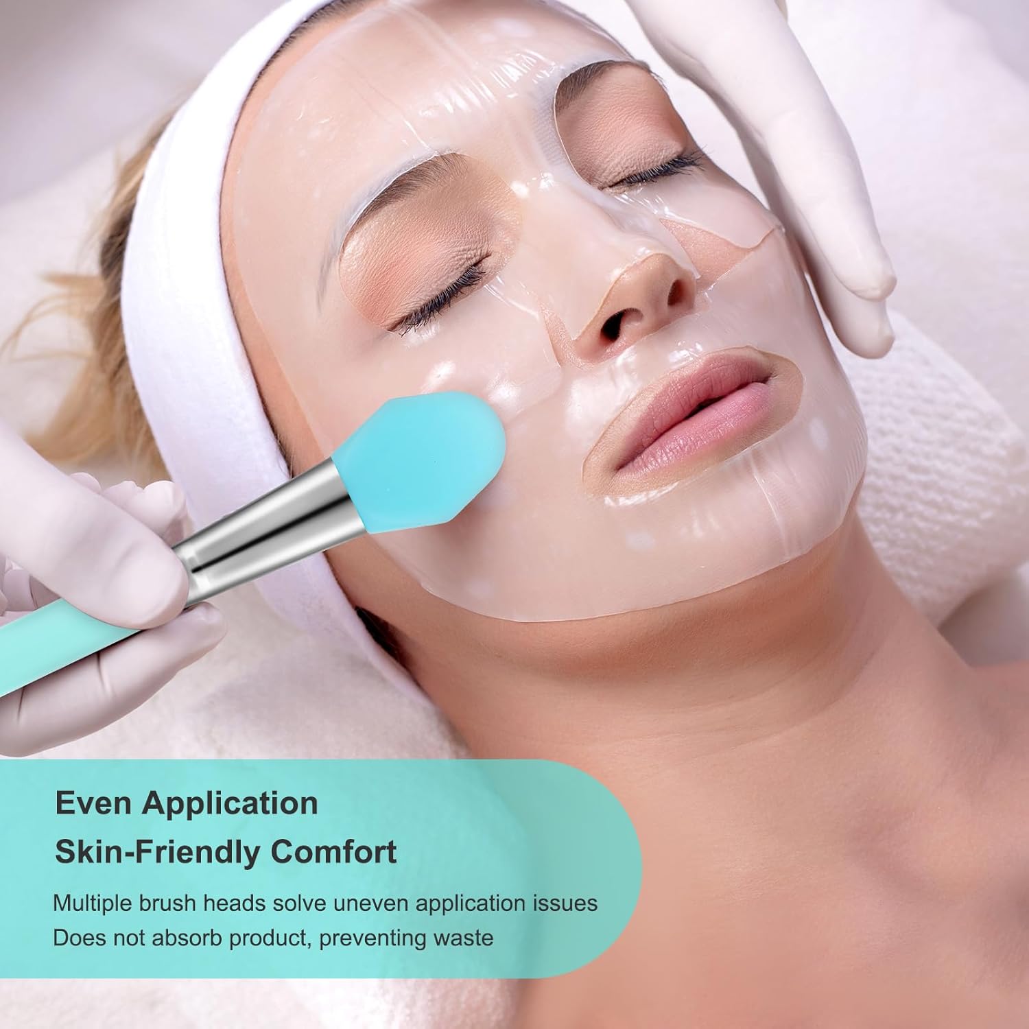 7-Piece Mint Green Silicone Brush Applicator Kit for Face Masks and UV Resin, Makeup Application - Image 2