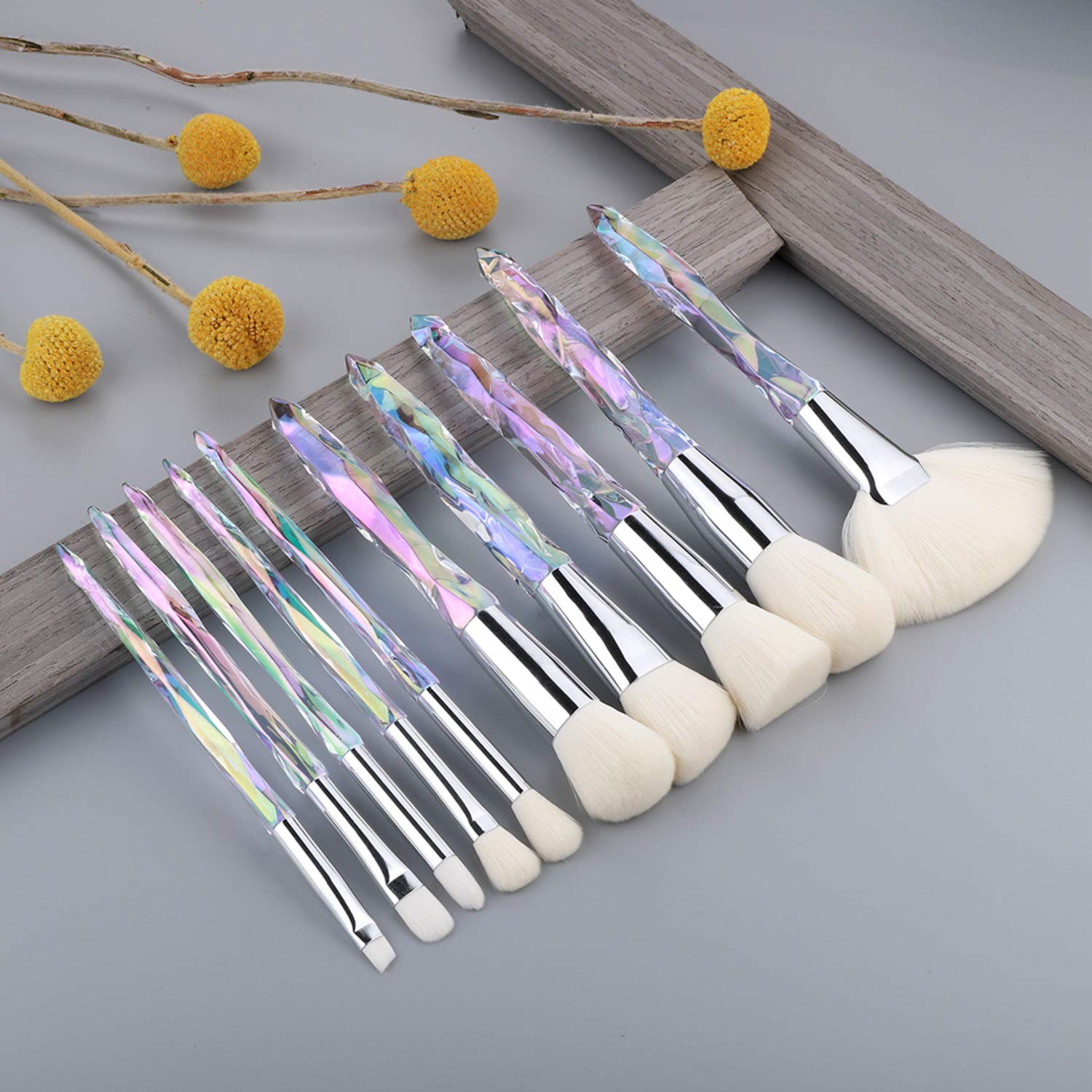 Kingtree 10-Piece Crystal Makeup Brush Set, Soft Synthetic Bristles for Foundation and Eyeshadow - Image 2