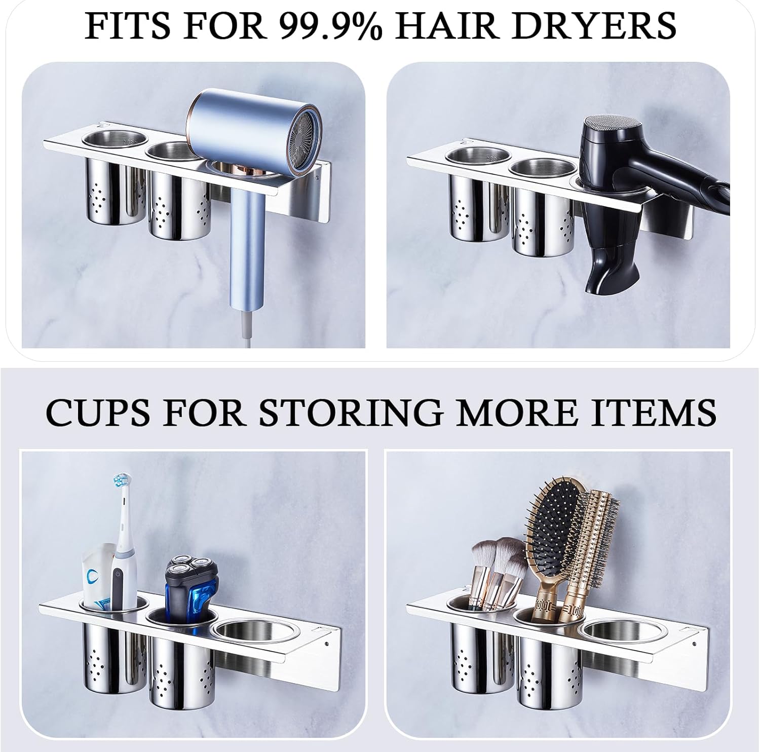 Wall Mounted Hair Tool Organizer with 2 Cups for Blow Dryer, Straighteners, and Curling Irons - Image 8