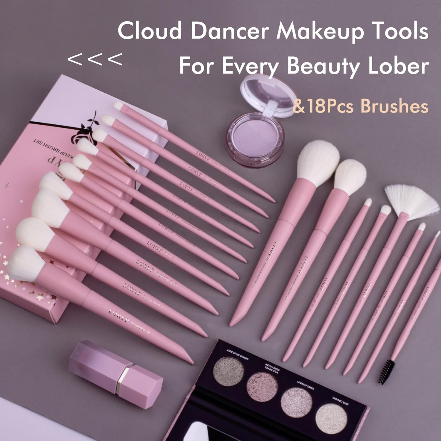 LORYP 18-Piece Pink Makeup Brush Set with Ultra-Soft Hair for Face and Eyes - Image 2