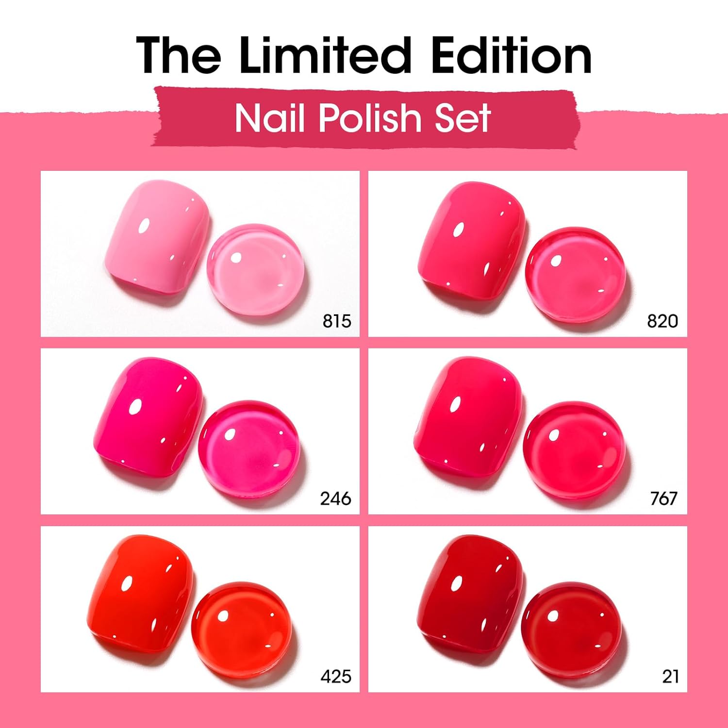 GELLEN Quick Air Dry Red Pink Nail Polish Set for Acrylic Natural Nails, Non-Toxic - Image 2