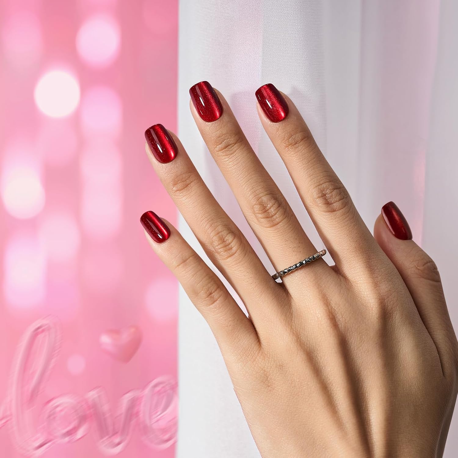 BTArtbox Red Cat Eye Square Short Press On Nails Kit, 30 Glossy Reusable Tips in 15 Sizes - Image 5