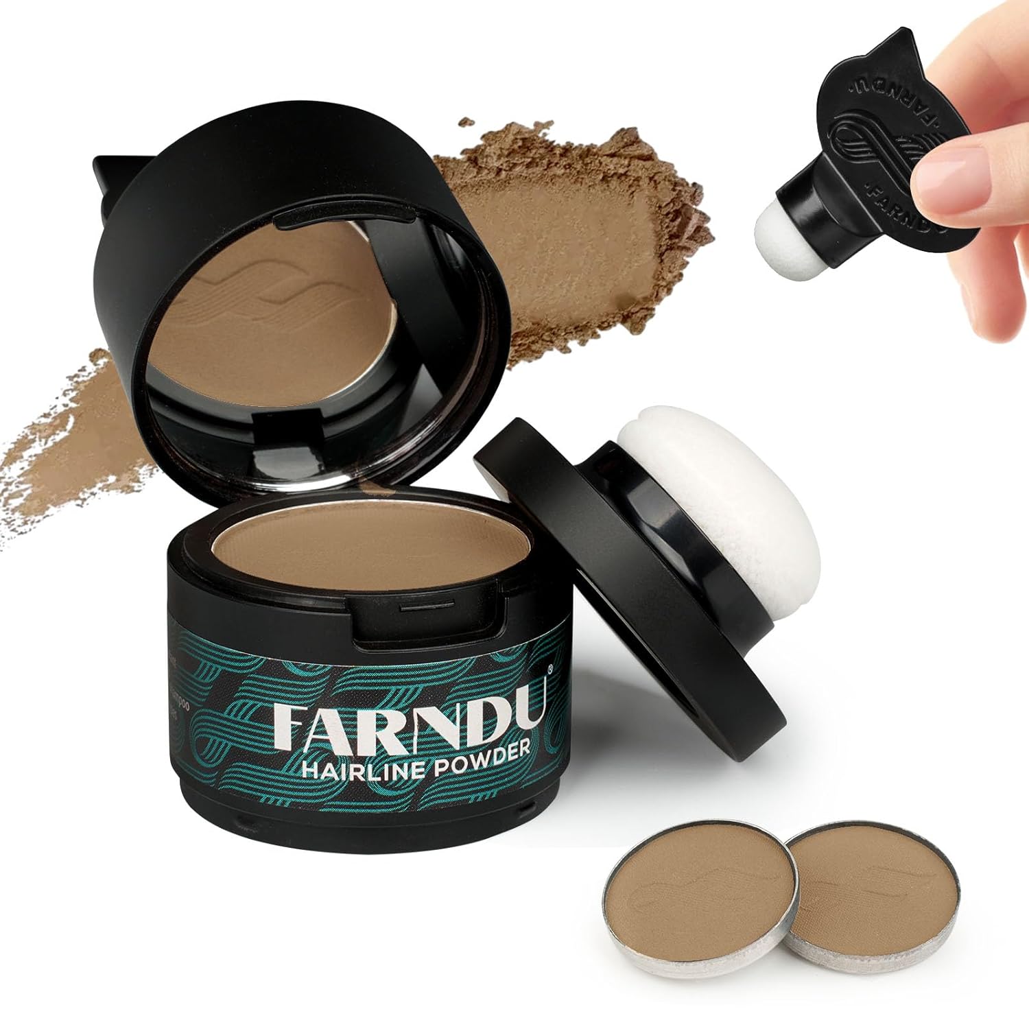 Hairline Powder 12g, Instantly Hair Root Touch Up, Hair Color Powder, Bald Spots Hair Color Concealer for Women & Men, 24-Hour Stain-Proof, Includes 2 Refills, for Thinning Hair, Medium Brown