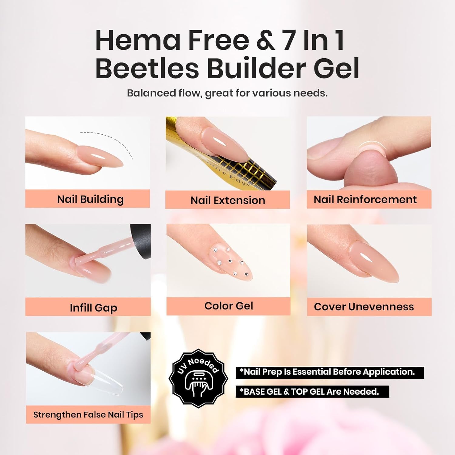 Beetles 7-in-1 Builder Gel Nail Polish Jelly Beige 15ml for DIY Manicure - Image 2