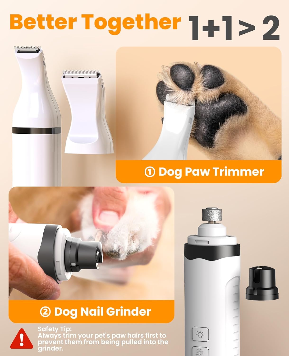 Oneisall 2-in-1 Dog Nail Grinder and Paw Trimmer Kit, Cordless, with LED Lights - Image 2
