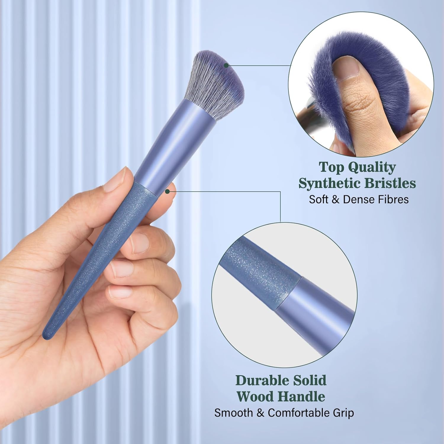 17-Piece Blue Makeup Brush Set with Organizer Case Foundation Eyebrow Blending - Image 5