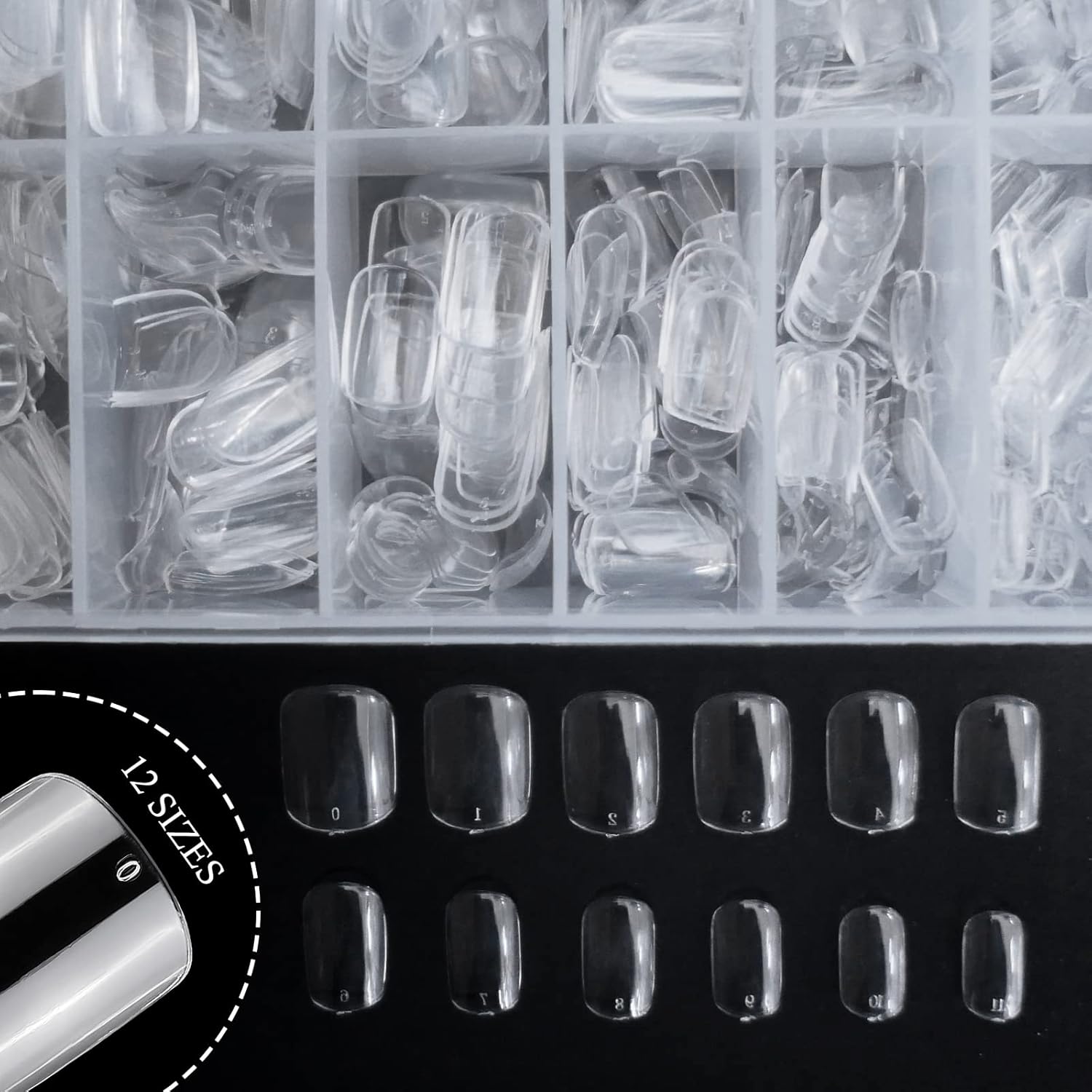 LoveOurHome 600pc Clear Short Square Press-On Fake Nails - 12 Size Options for Women and Kids - Image 4