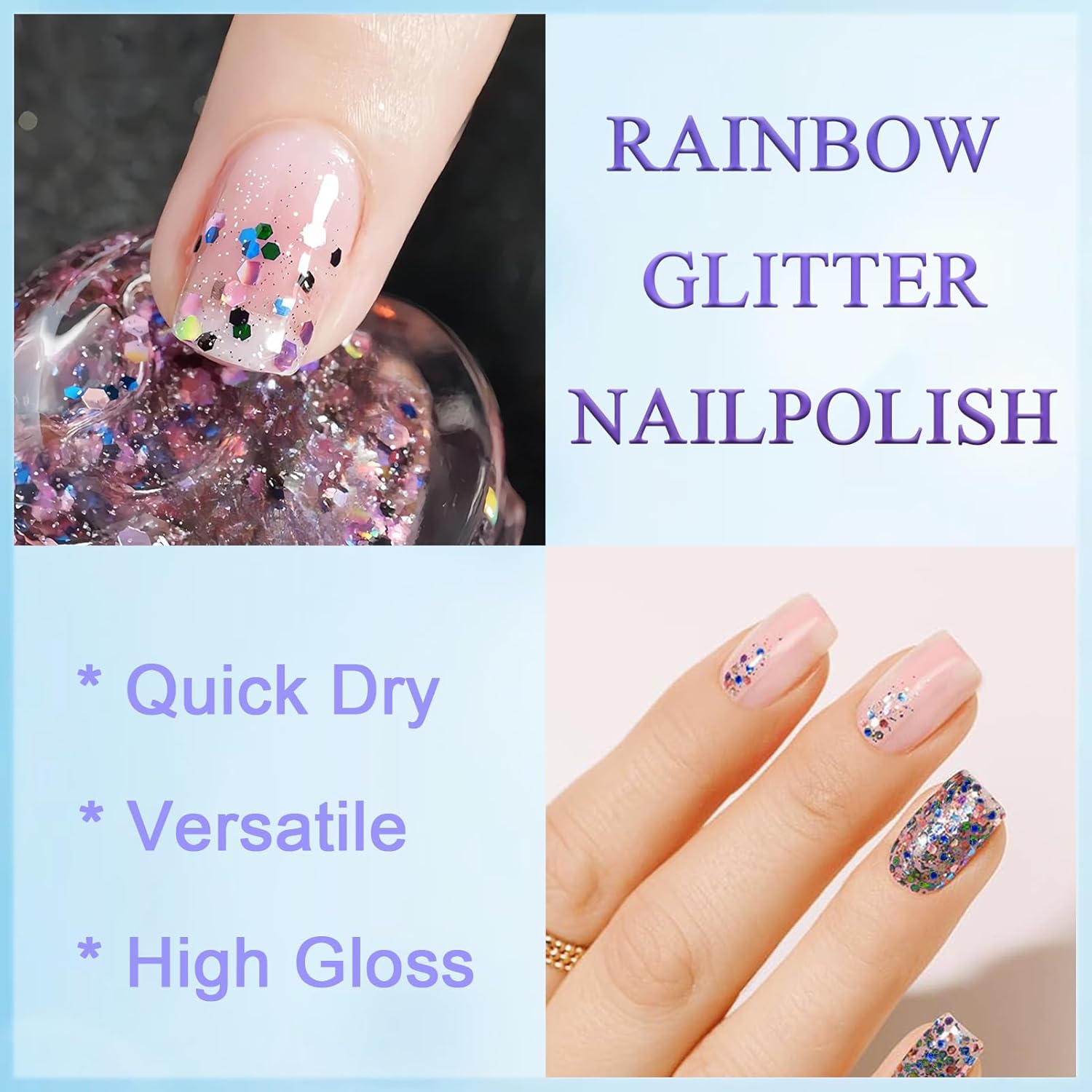 Confetti Nail Polish 15ML Air Dry Rainbow Glitter Clear Reflective Gel for Women Girls - Image 4
