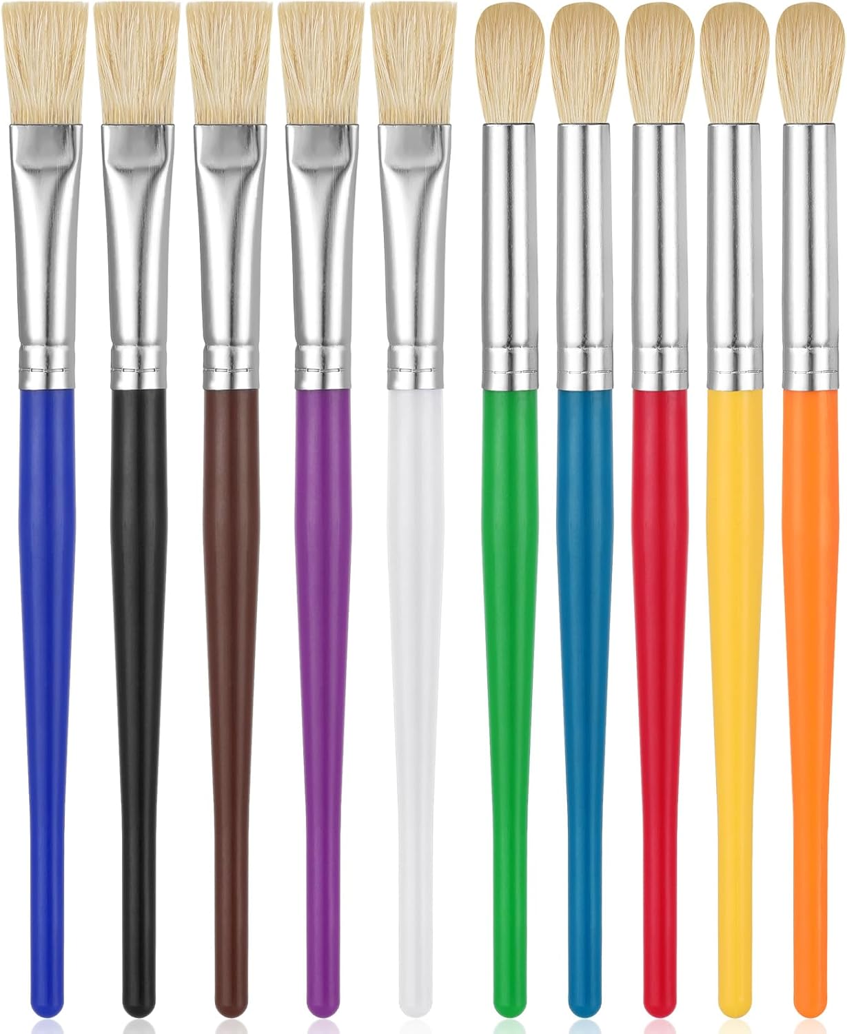 YGAOHF 10pc Kids Paint Brush Set, Round & Flat, Easy-Grip, For Acrylic Watercolor Oil - Image 8