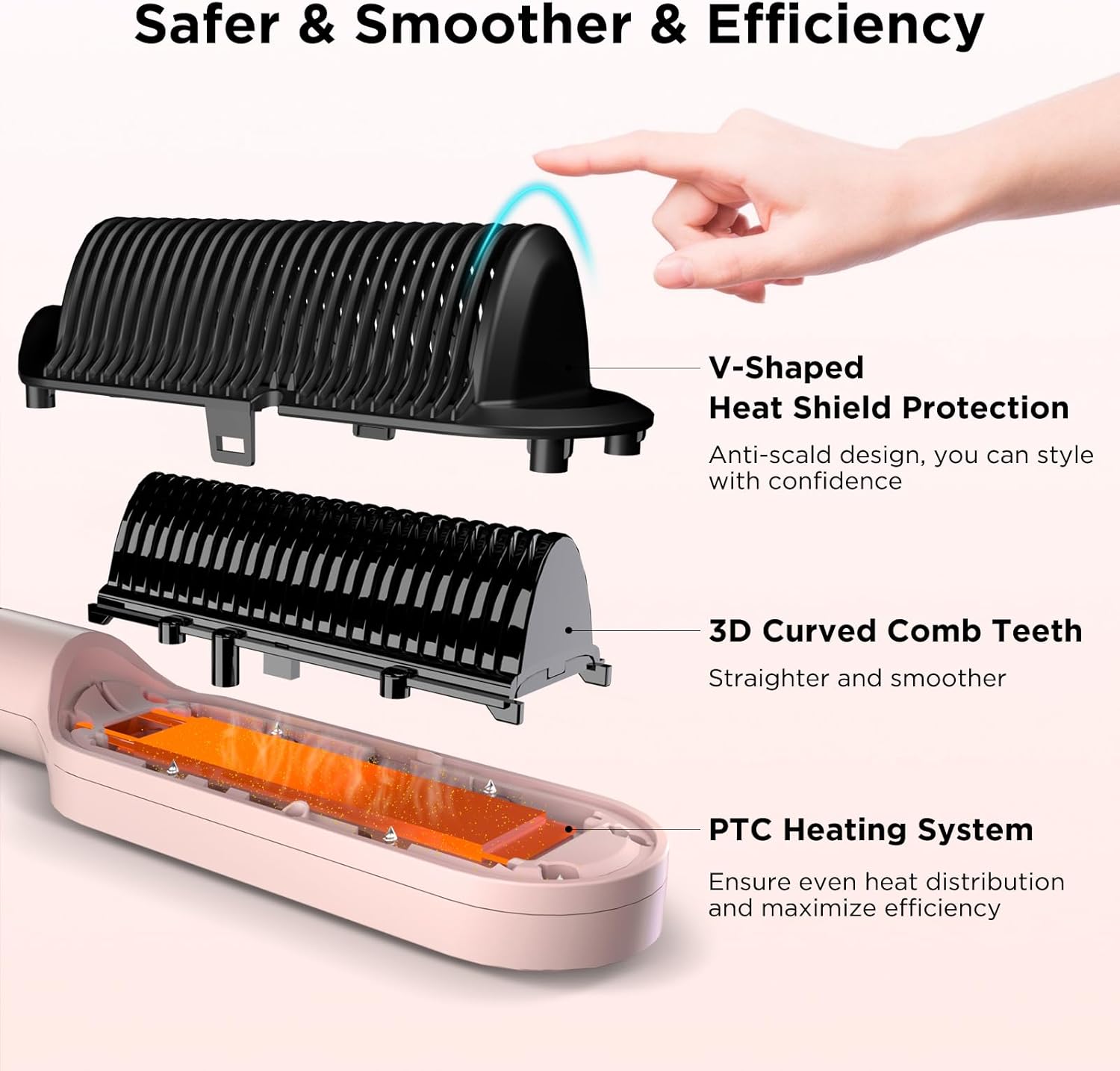 Prizm Pink Hair Straightener Brush, Fast Heating, 4 Temperature Settings, Anti-Scald - Image 3
