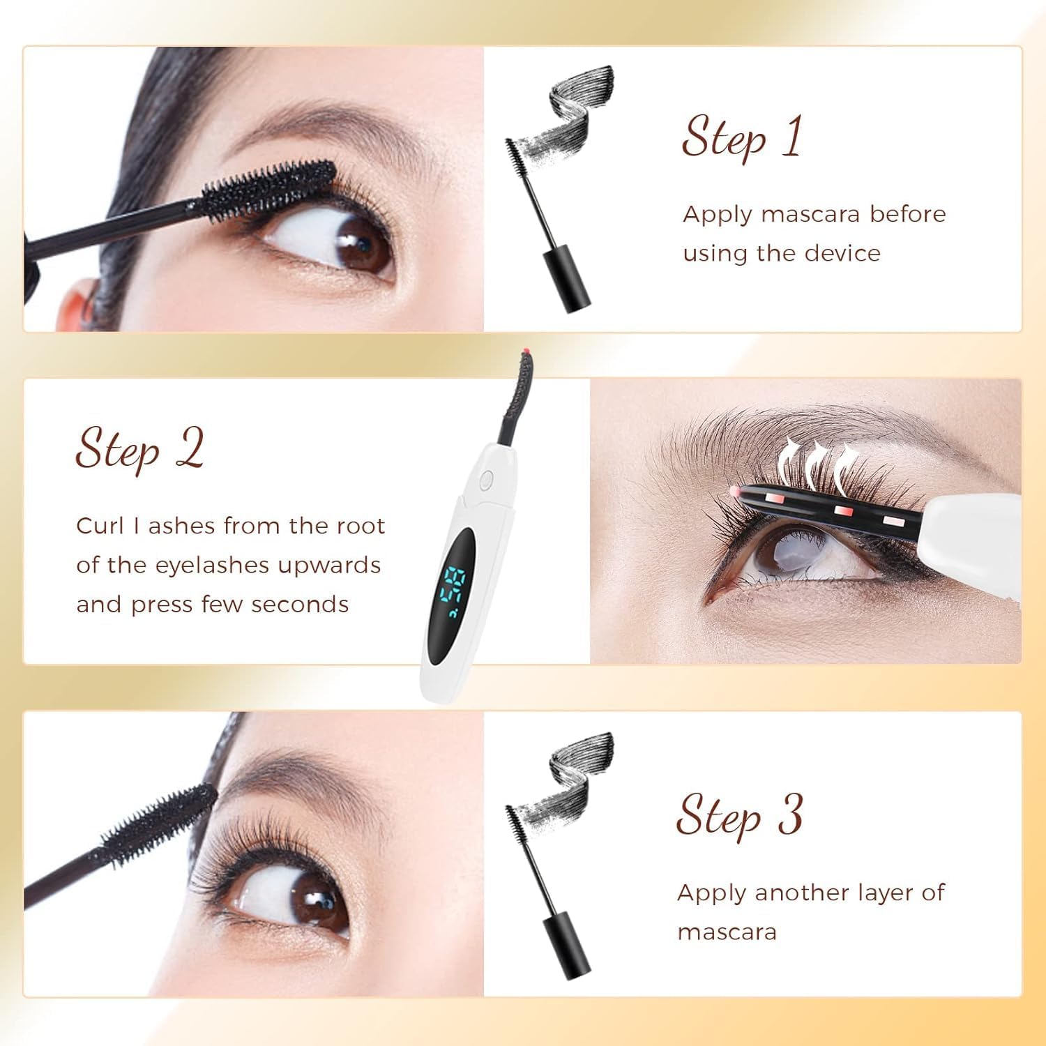 USB Rechargeable Heated Electric Eyelash Curler LED Display 3 Temp Modes 24H Long Lasting - Image 6
