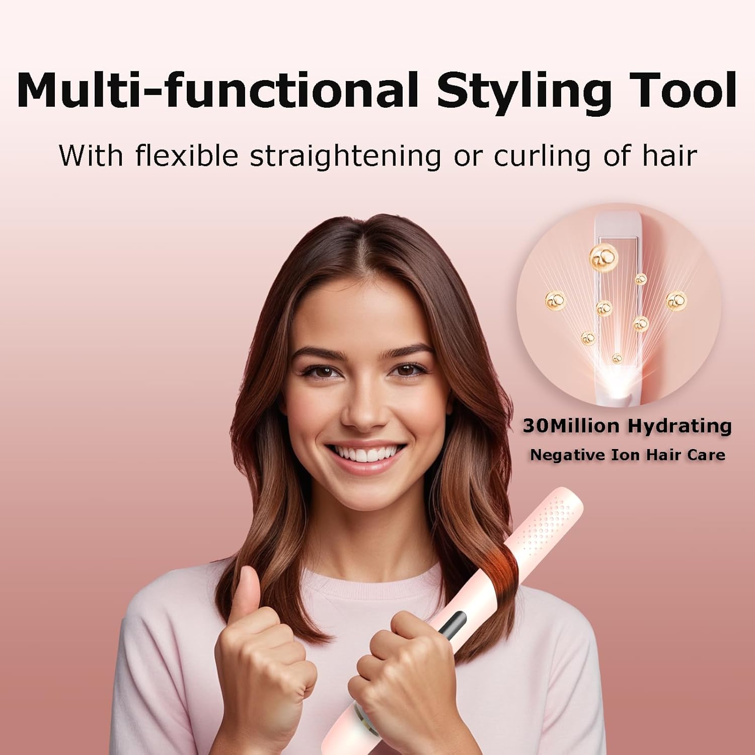Pink 2-in-1 Hair Straightener and Curler with Fast Heating Tourmaline Ceramic, 60-Minute Auto Shutoff - Image 6