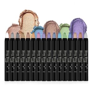 VolksRose 16 Colors Eyeshadow Shimmer Stick Set - Highlighter Eye Shadow, Colorful Pencil Crayon Creamy, Waterproof Pearly Sparkle Glitter Cream Pen EyeLiner Makeup for Women