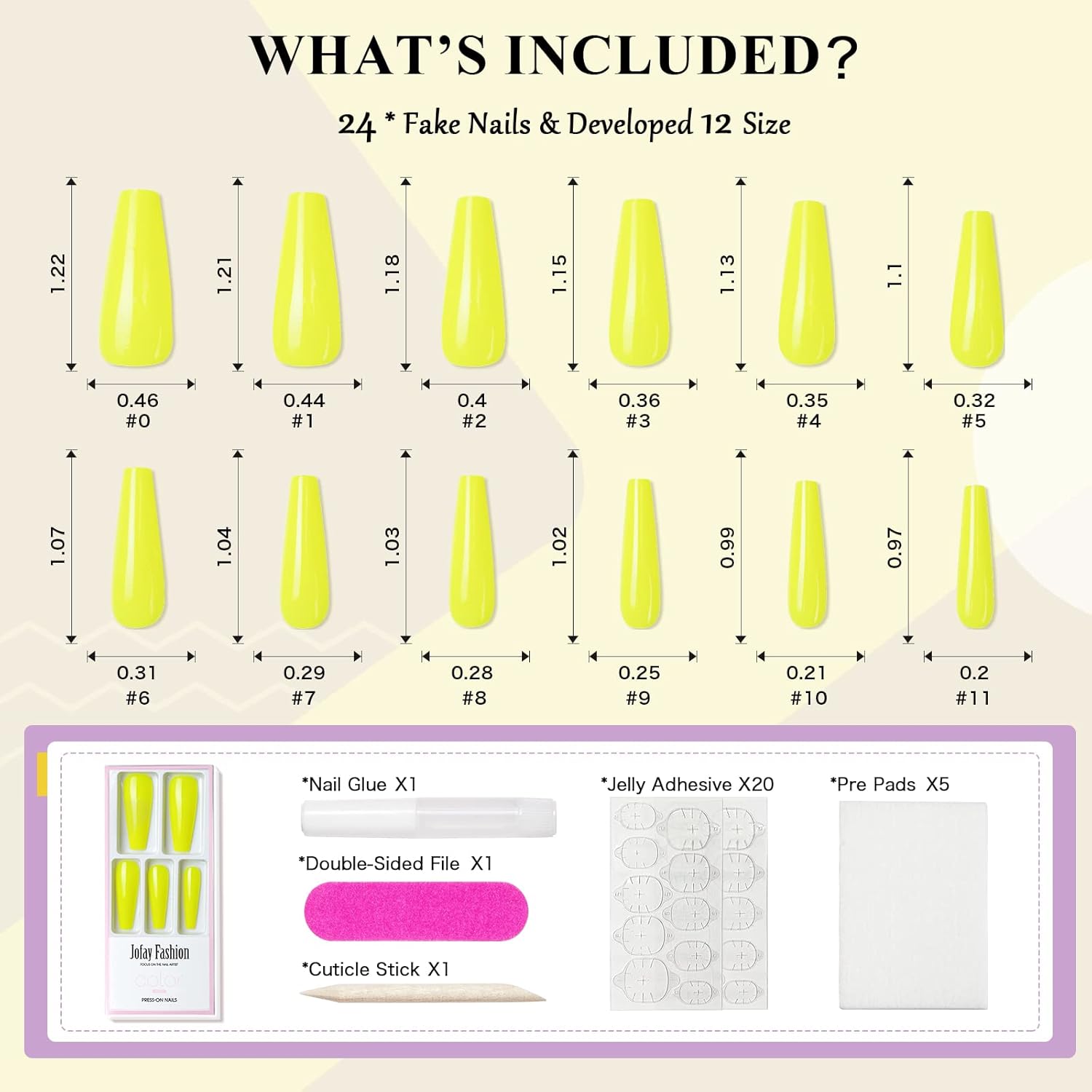 24pcs Long Coffin Press on Nails, Reusable Glossy Acrylic Fluorescent Yellow Nail Tips - Image 5