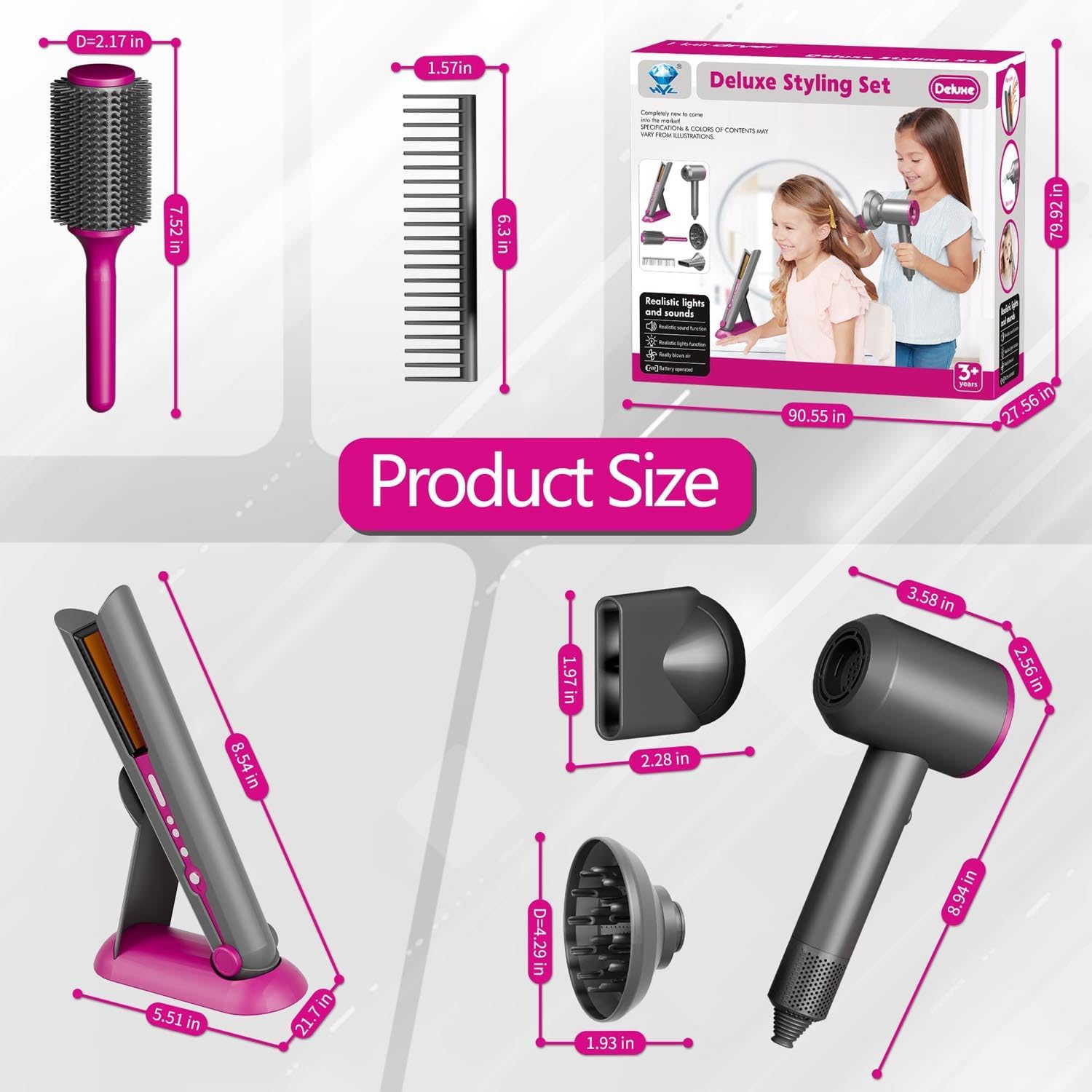 Girls Hair Salon Deluxe Styling Set with Real Function Hair Dryer and Straightener for Ages 3+ - Image 5