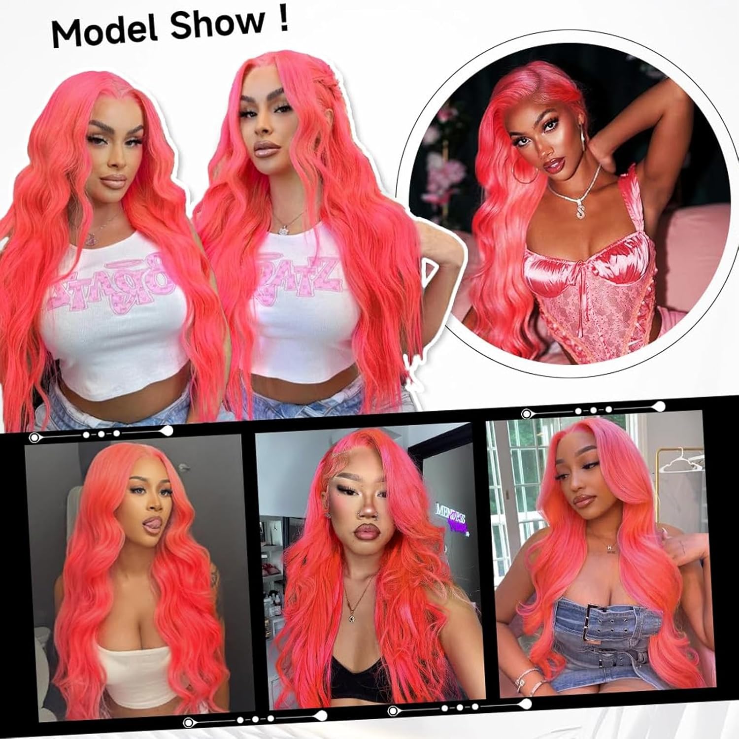 28 Inch 13x6 Pink Body Wave Human Hair Lace Front Wig 200% Density - Image 5
