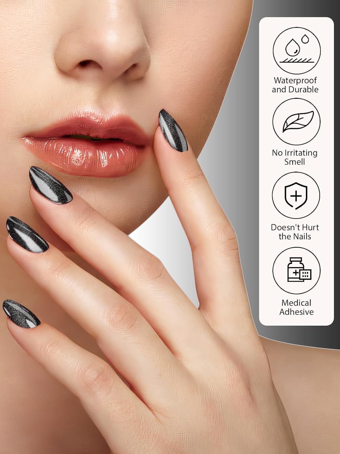 Kalolary Cat Eye Black Gel Nail Wraps Full Art Polish Sticker Long-Lasting - Image 2