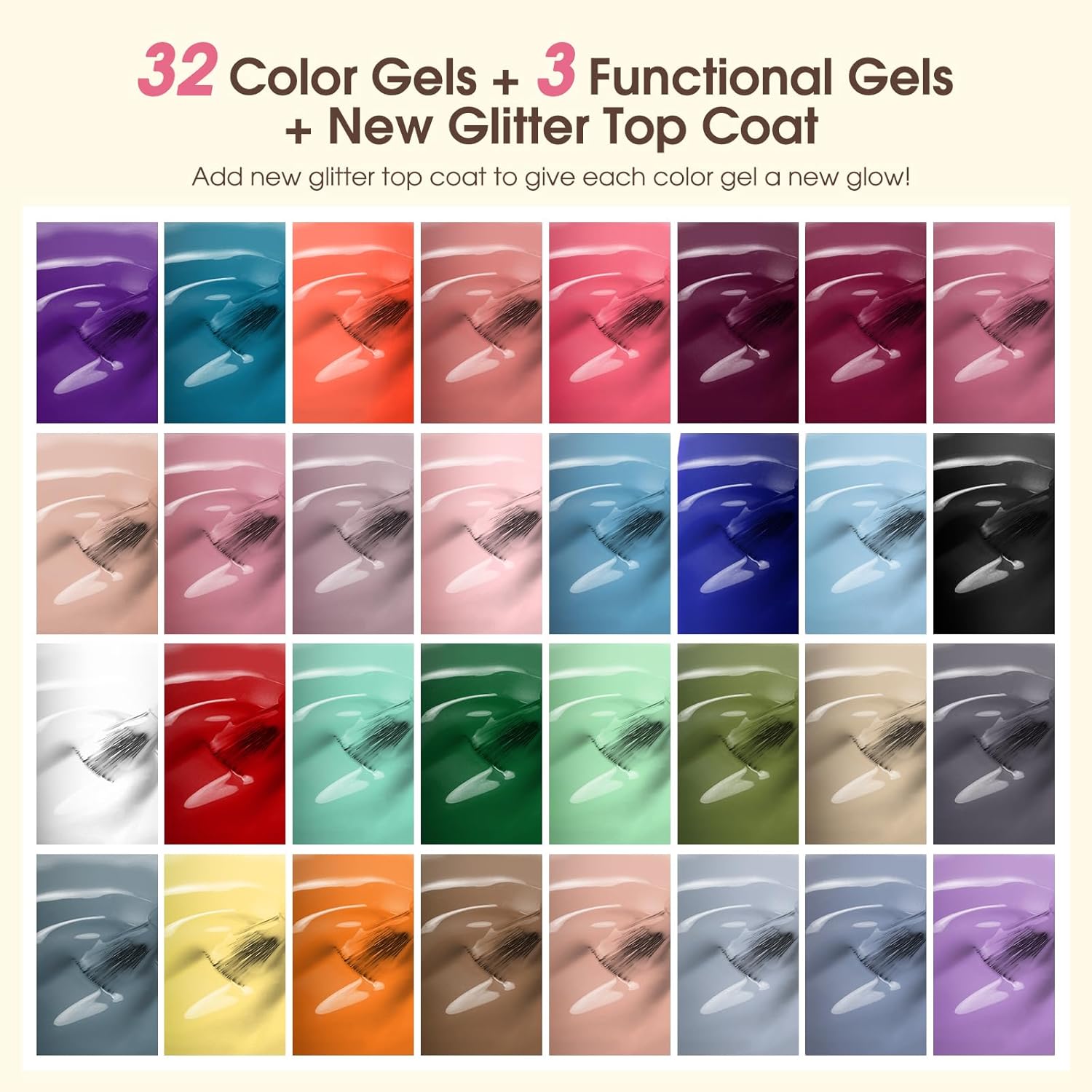 ROSALIND 36 Piece Gel Nail Polish Set 32 Colors Base Top Coat Gift for Women - Image 2