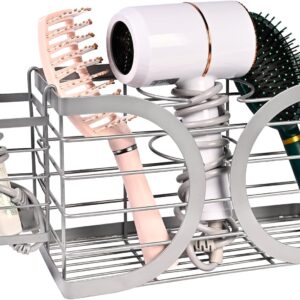 Elegant Light Gray Wall Mounted Hair Dryer Holder - Stylish Bathroom Organiser for Hair Dryer & Straightener, Hair Brush & Accessories