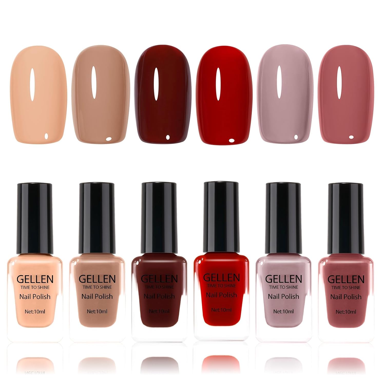 GELLEN Nail Polish Set, Quick Dry Natural Traditional Regular Nail Polish 6 Colors Nude Red Kit for Acrylic Natural Nails Home Salon, Non Gel, No UV, Hema Free, Non-toxic