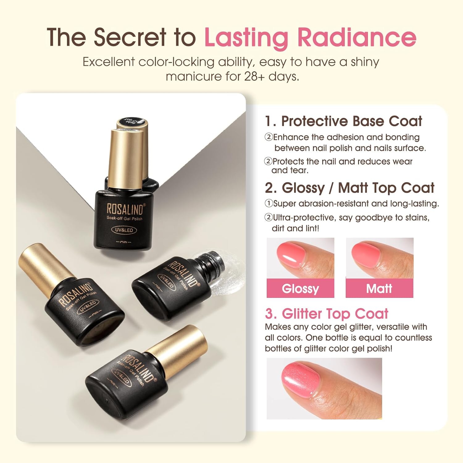 ROSALIND 36 Piece Gel Nail Polish Set 32 Colors Base Top Coat Gift for Women - Image 4
