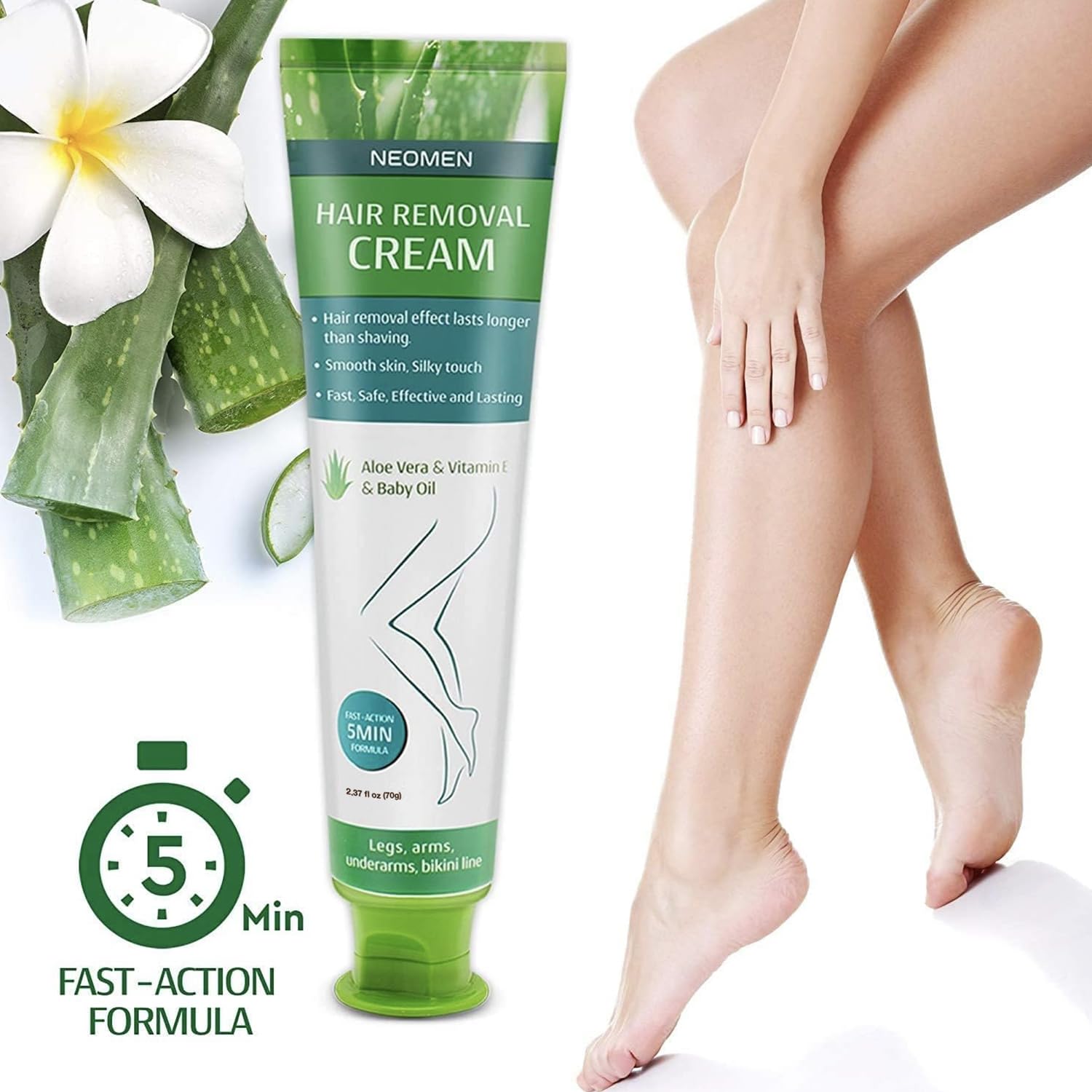 Gentle Aloe Vera & Vitamin E Hair Removal Cream for Sensitive Areas - 3.4 oz Travel Size - Image 6