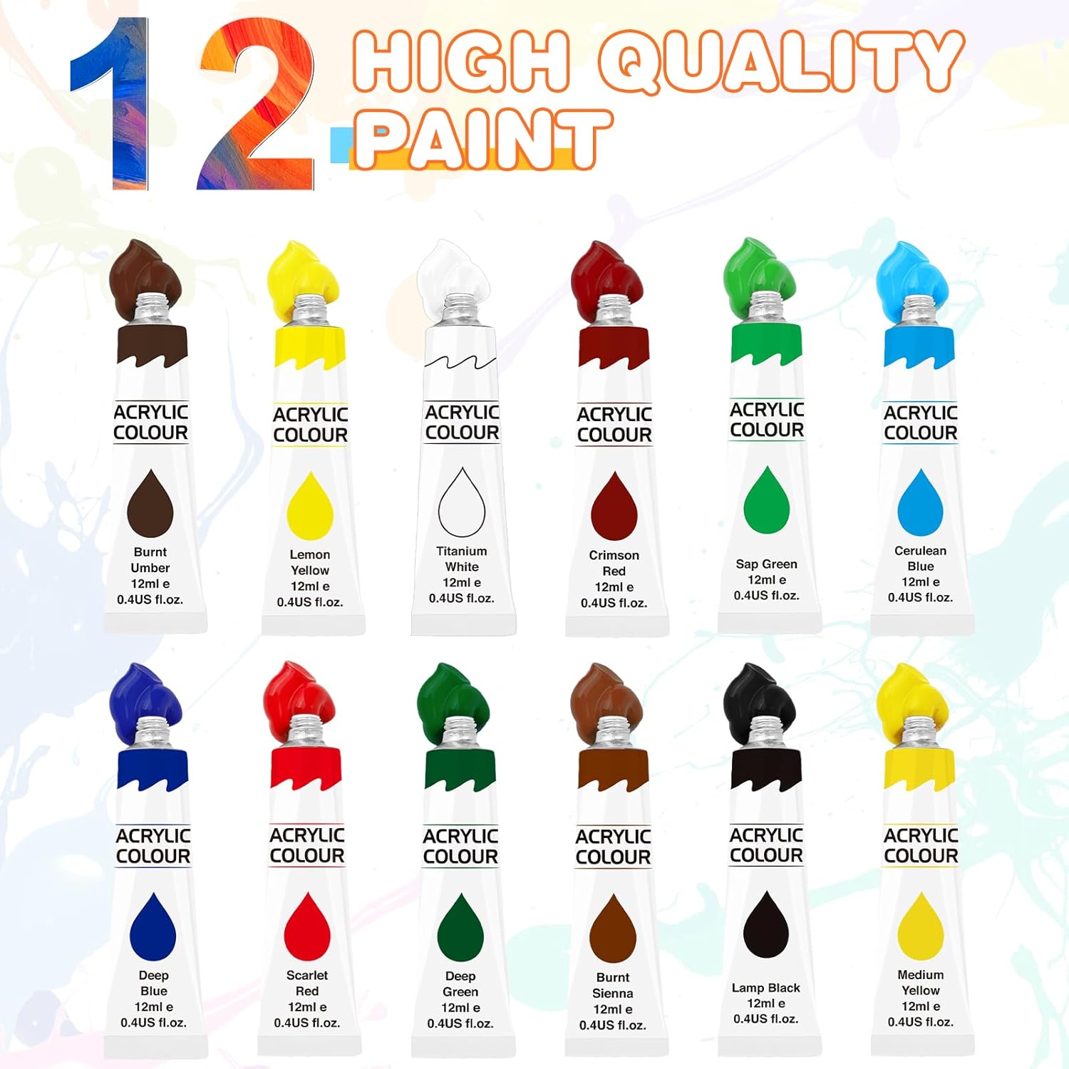 ESRICH 24 Non-Toxic Acrylic Paint Set, 12 Colors, 2 Packs, Includes 20 Brushes for All Ages - Image 2