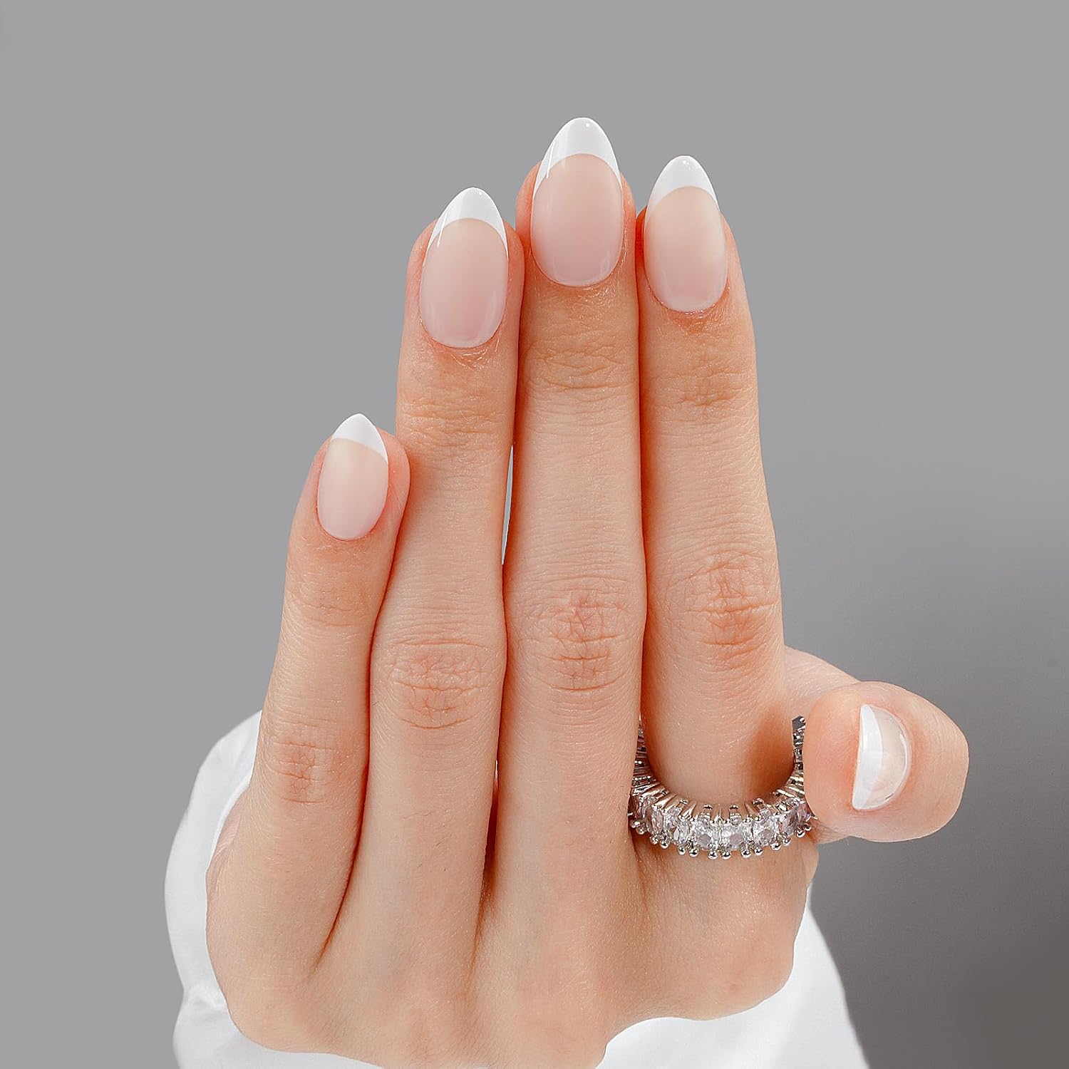 Canvalite 30Pcs Short Almond French Tip Press On Nails with Glue and Remover, White - Image 2