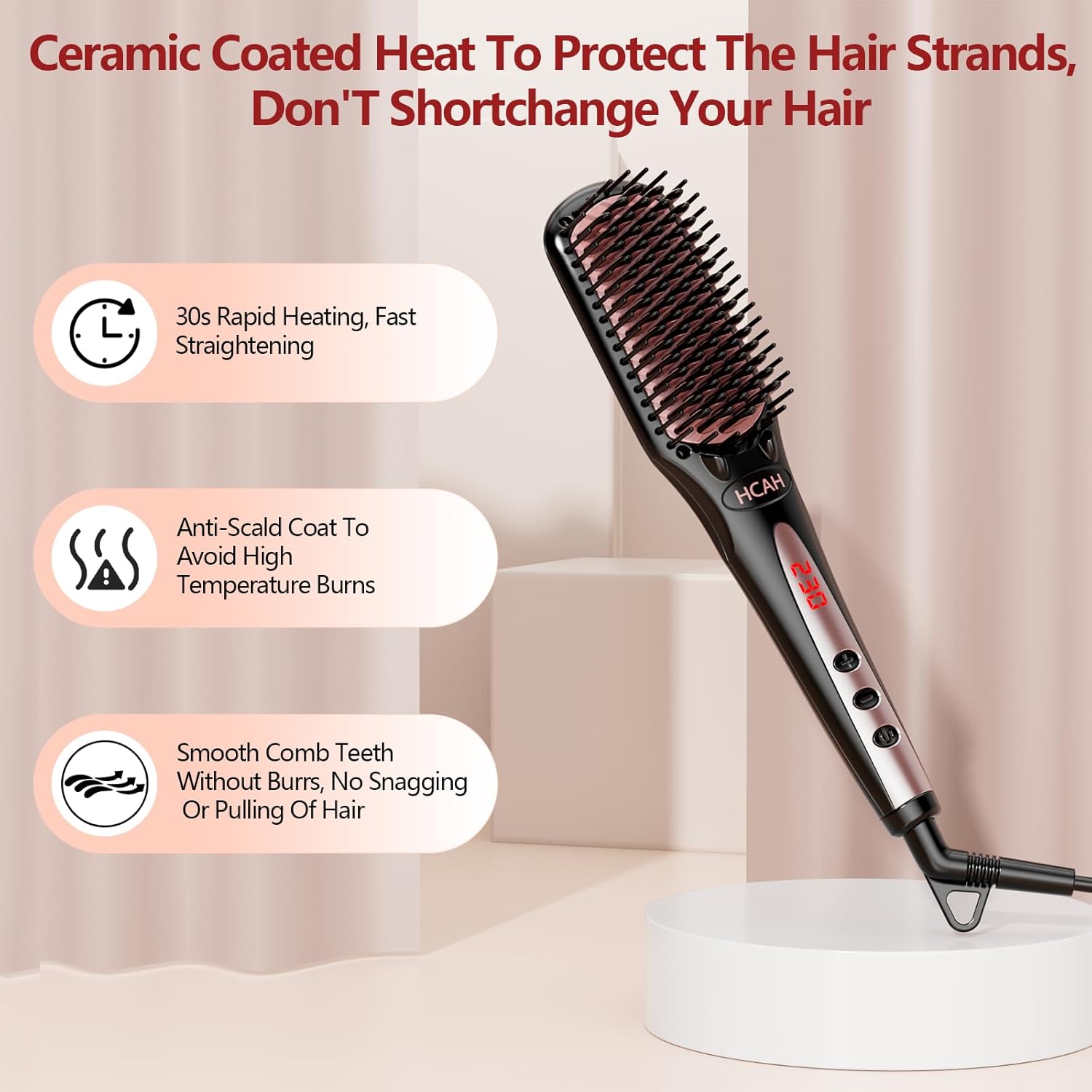 Ionic Hair Straightener Brush for Women, Anti-Scald, Travel Size, Auto-Off, Glove Included - Image 4