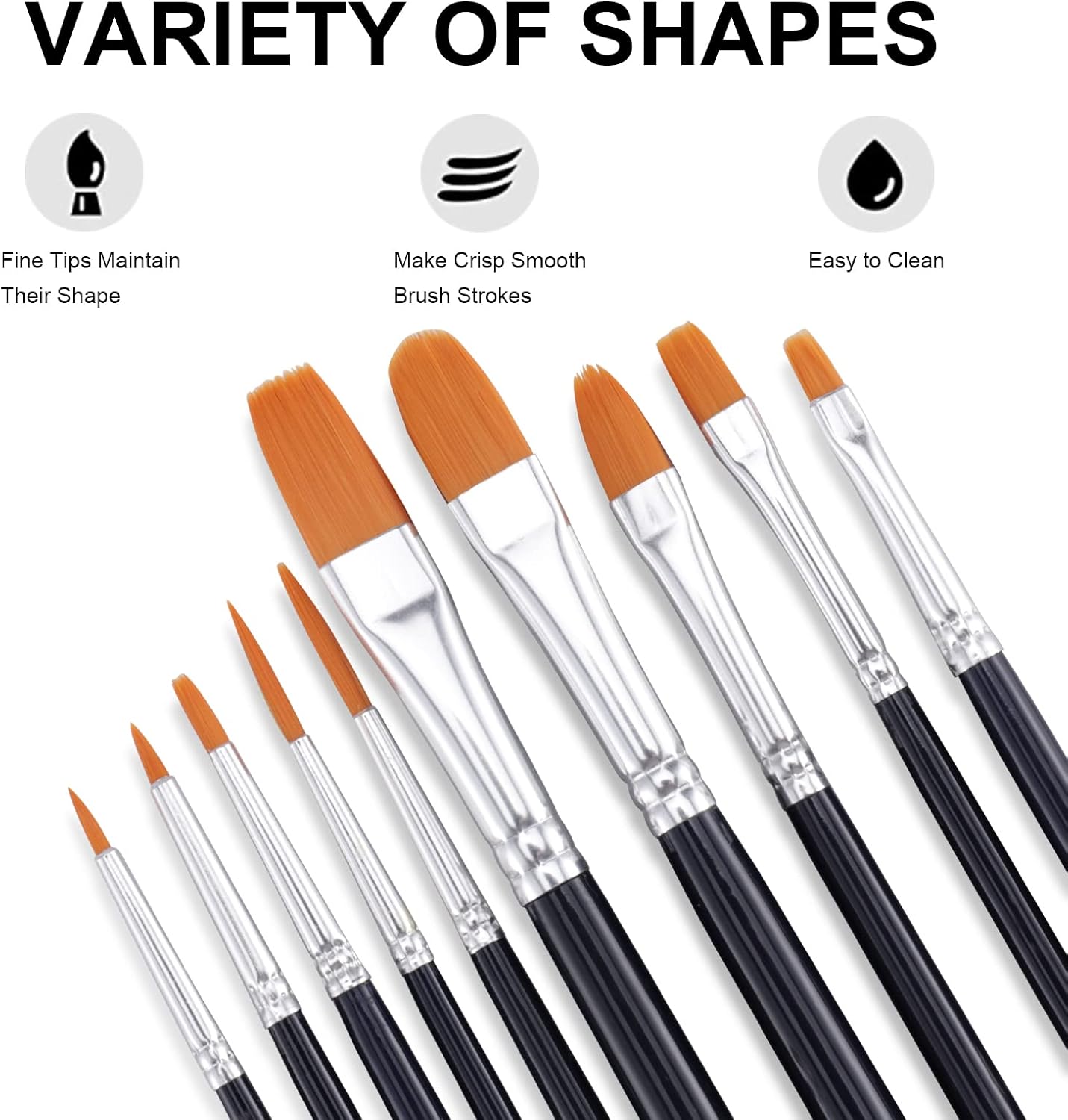 GOTIDEAL 10 Piece Small Nylon Hair Paint Brush Set for Acrylic Oil Nail Art - Image 2