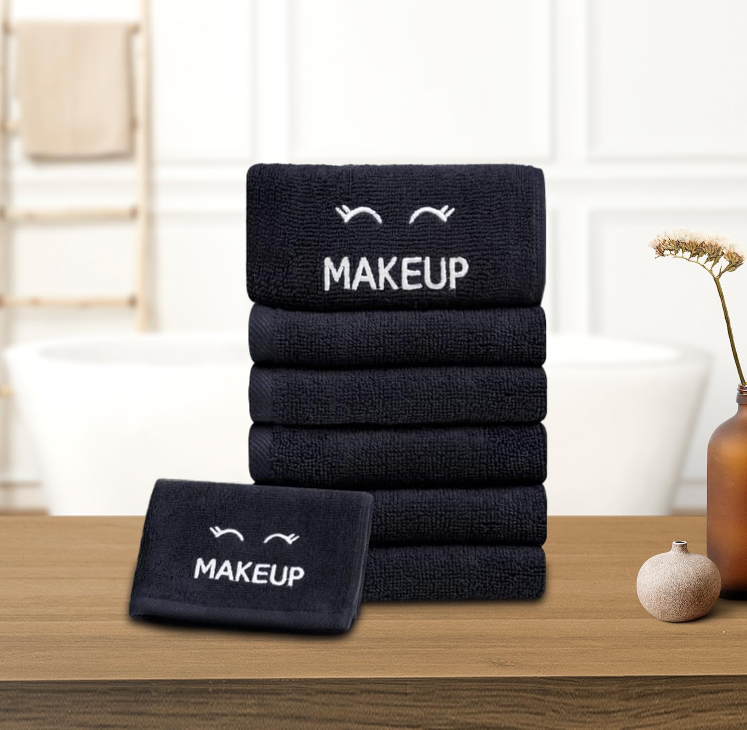 White Classic Bleach Safe Black Makeup Washcloths, 12 Pack, Soft Cotton, 13 x 13 Inches - Image 4