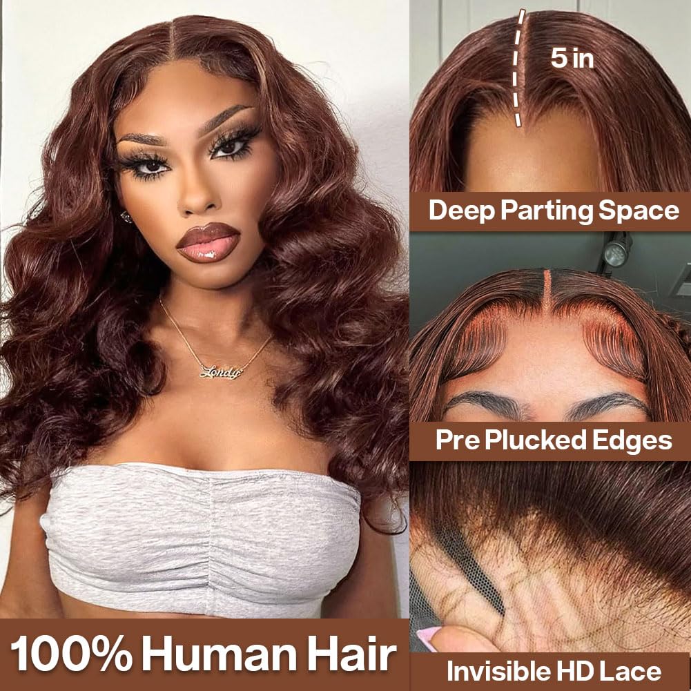 Chocolate Brown 14 Inch Body Wave Bob Wig 200 Density Human Hair with HD Lace - Image 2
