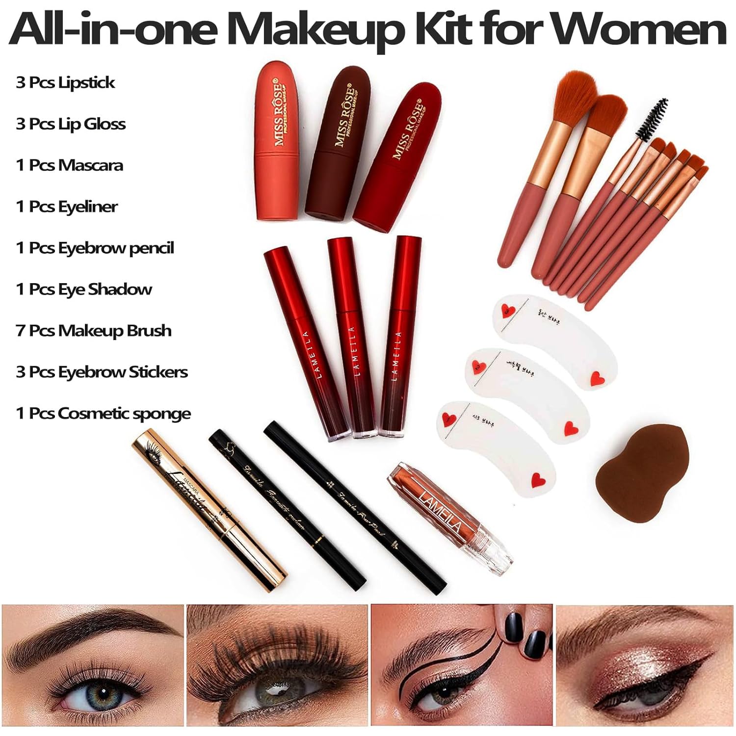 M 187 Colors 32 Shade Professional Makeup Palette All-in-One Kit with Accessories - Image 3