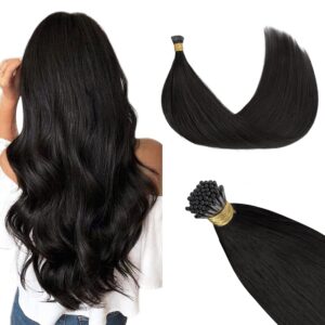 GOO GOO I Tip Hair Extensions Real Human Hair, 18inch 50g 50S, Cold Fusion I Tip Hair Extensions, Invisible Remy Hair Extensions, 1B Natural black