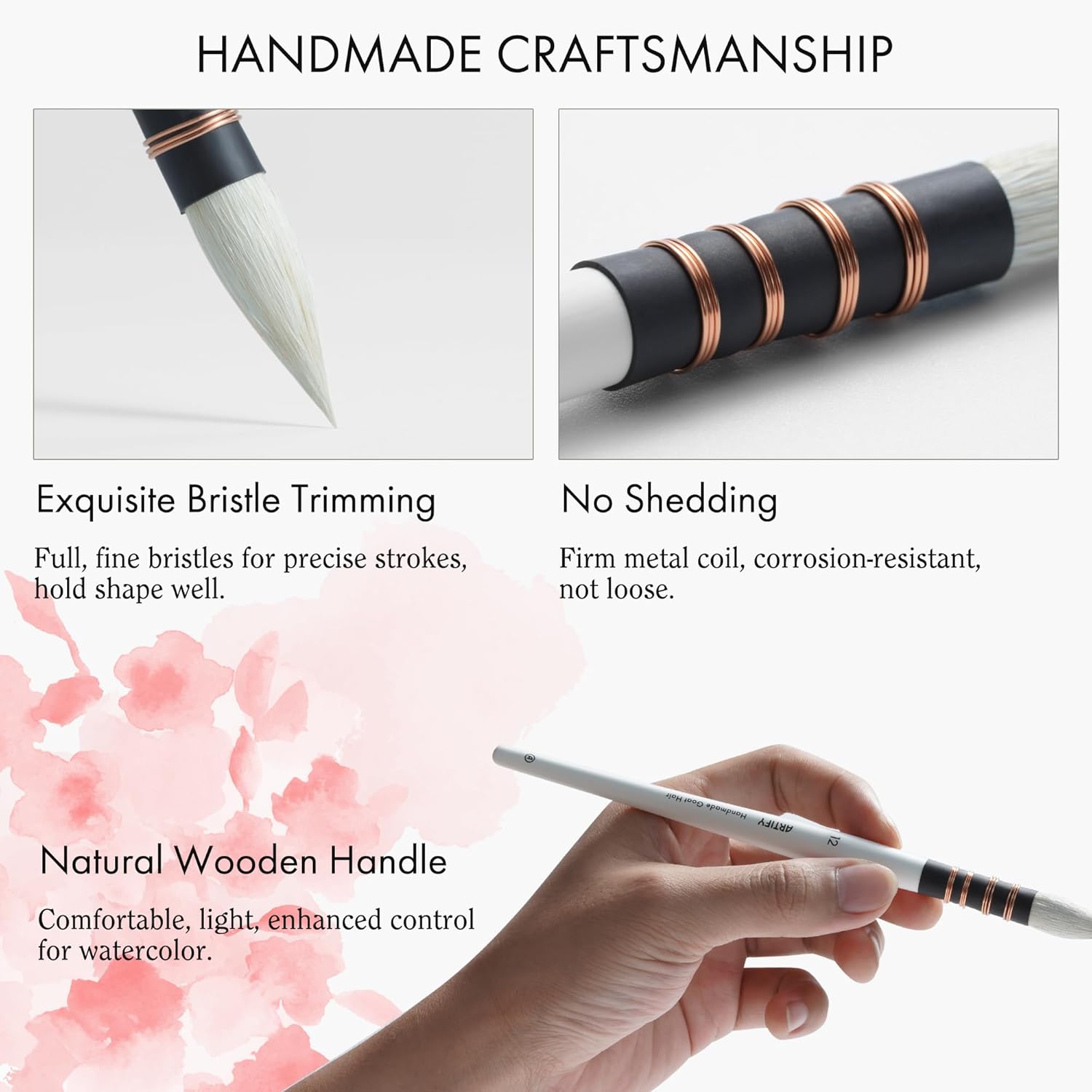 ARTIFY Professional Natural Goat Hair Quill Mop Round Fine Tip Watercolor Paint Brush | Ideal for Watercolor and Gouache Painting (#12) - Image 4