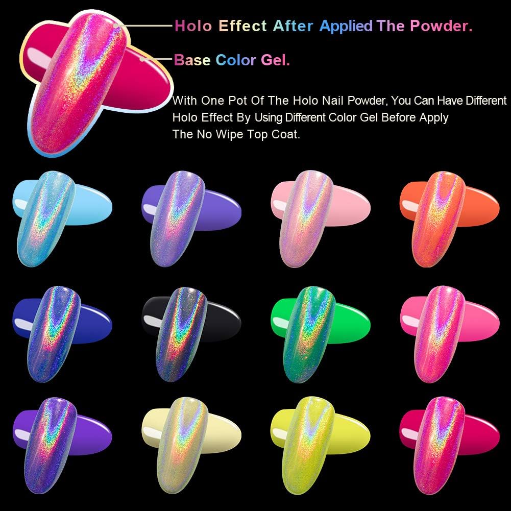 3pc Holographic Nail Powder Set with Sponge Tool, 0.04oz Each, Fine Glitter for Nail Art - Image 3