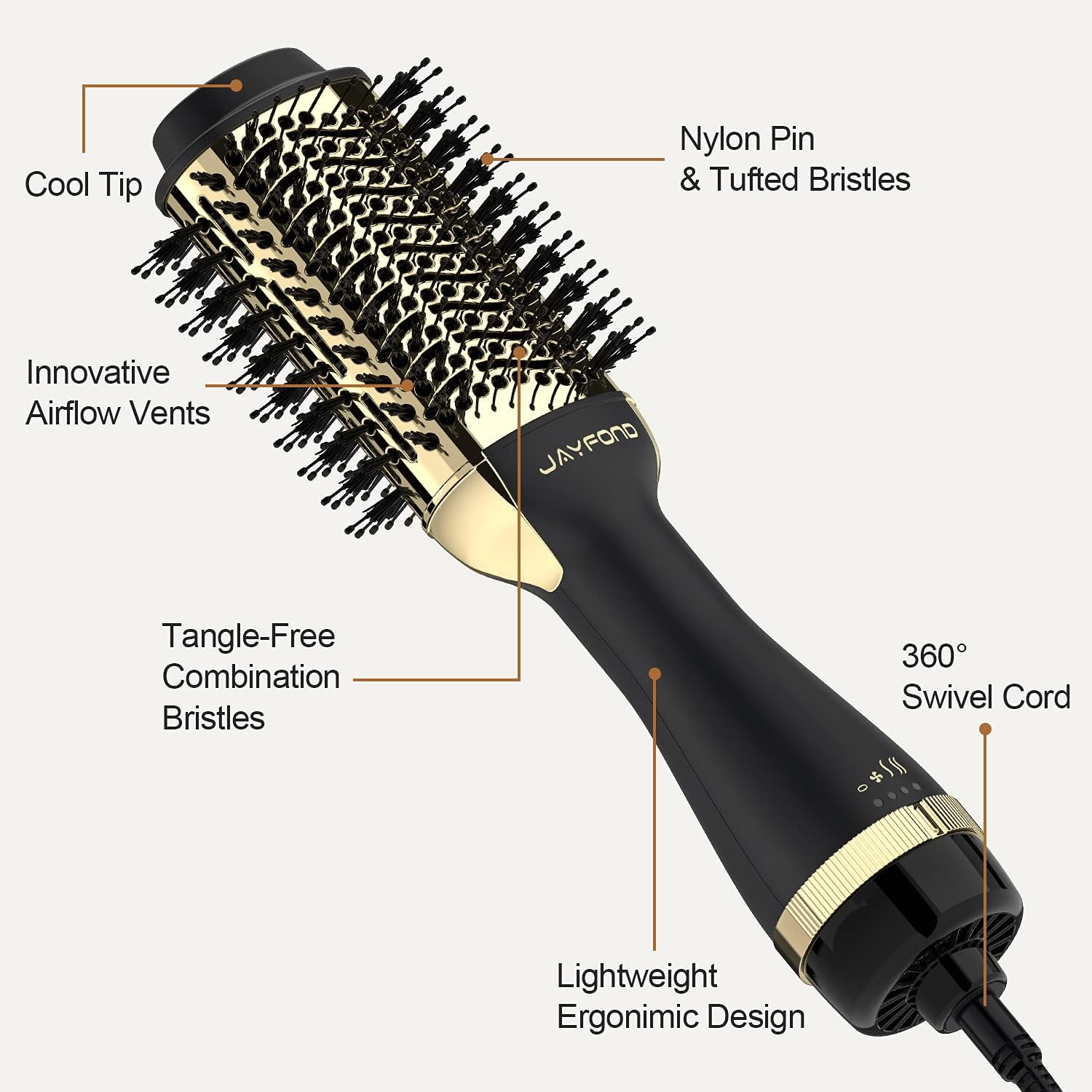 Gold 1.5-inch Hair Dryer Brush Volumizer with Ionic Technology and Swivel Cord - Image 7