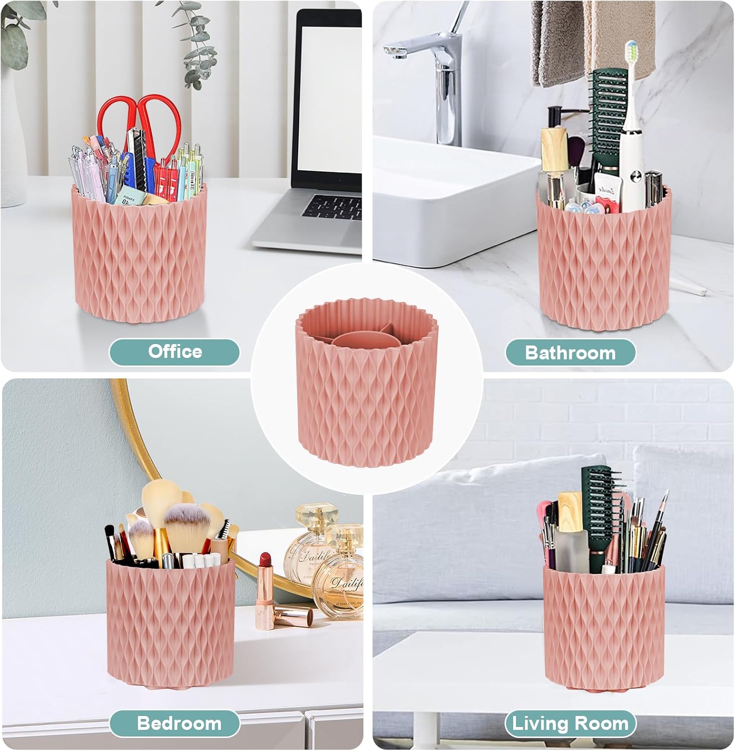 Pink 360 Rotating Makeup Brush Holder, 5 Slots, Vanity Organizer, Classic Style - Image 7