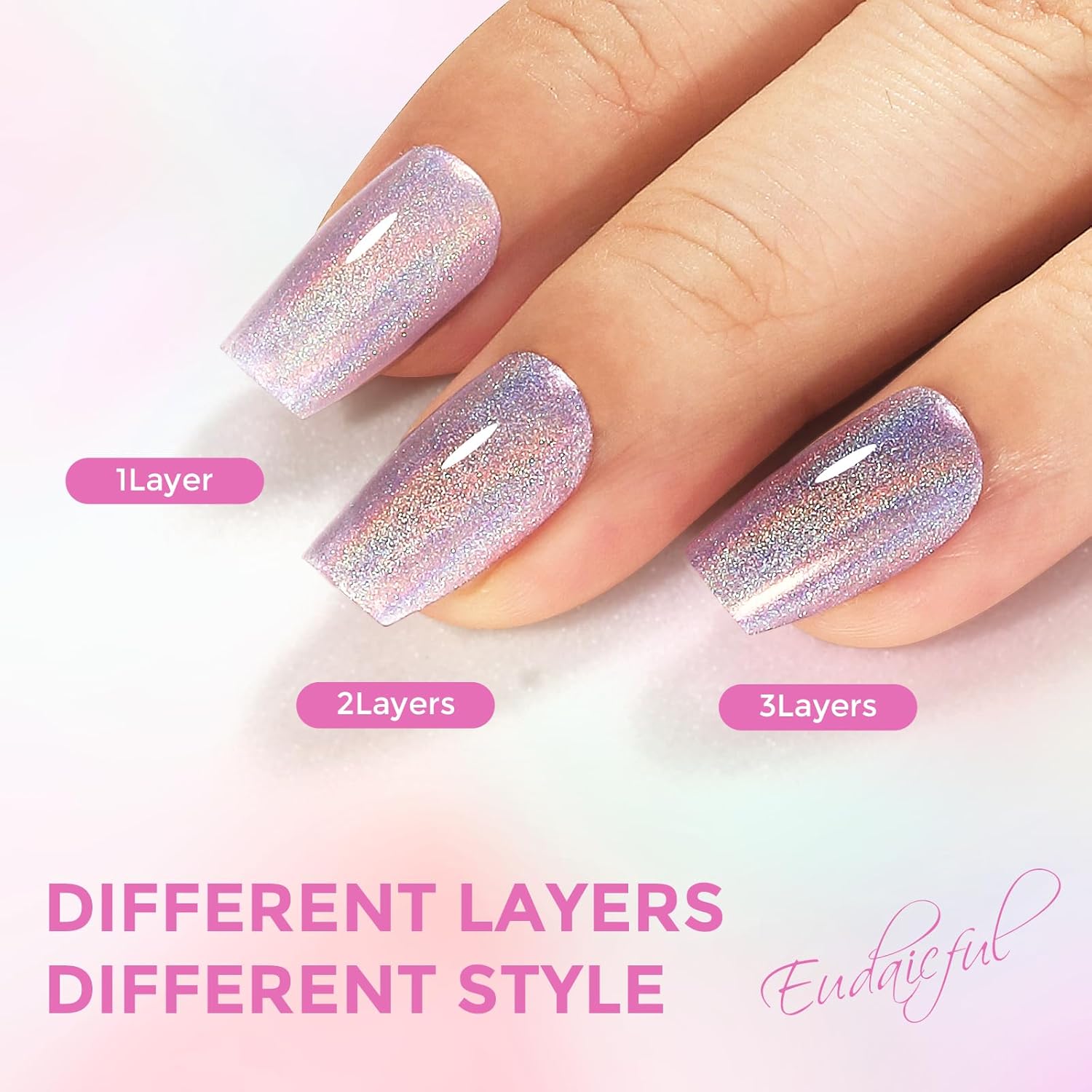 Light Purple Holographic Nail Polish 15ML Iridescent High Glossy Shimmer Air Fast Dry - Image 4