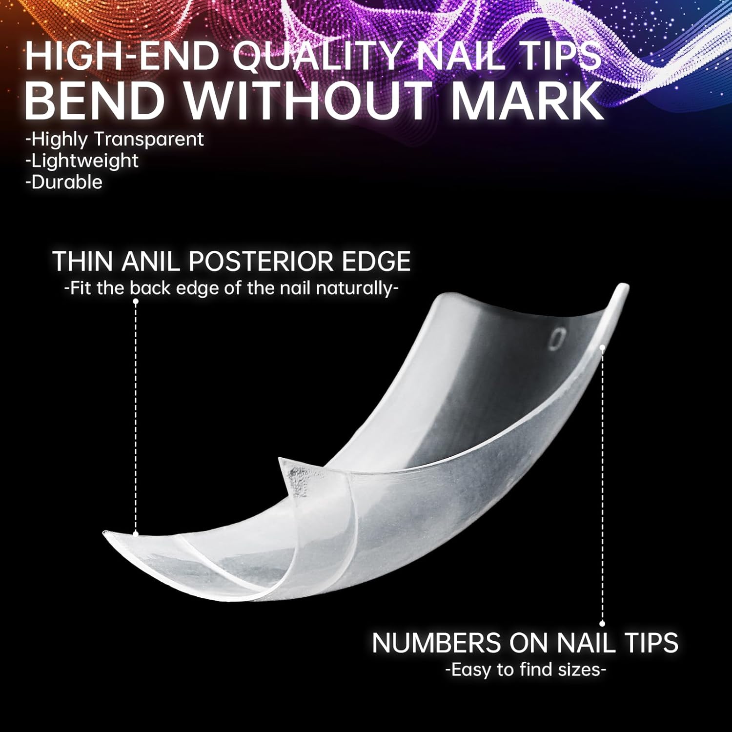 INNEK Clear Acrylic Nail Tips - 500 Pieces, 10 Sizes, Tapered Square C Curve - Image 3