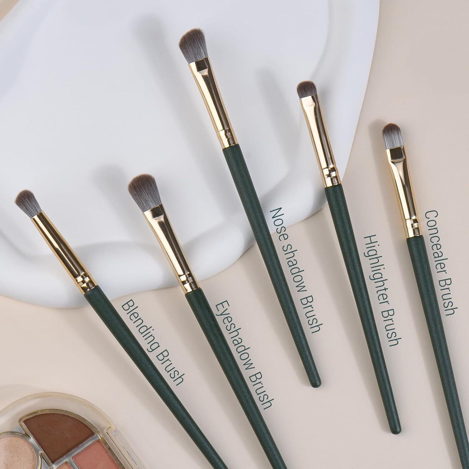 5 Piece Green Makeup Brush Set with Case for Eyeshadow Blending Eyeliner Eyebrow - Image 2
