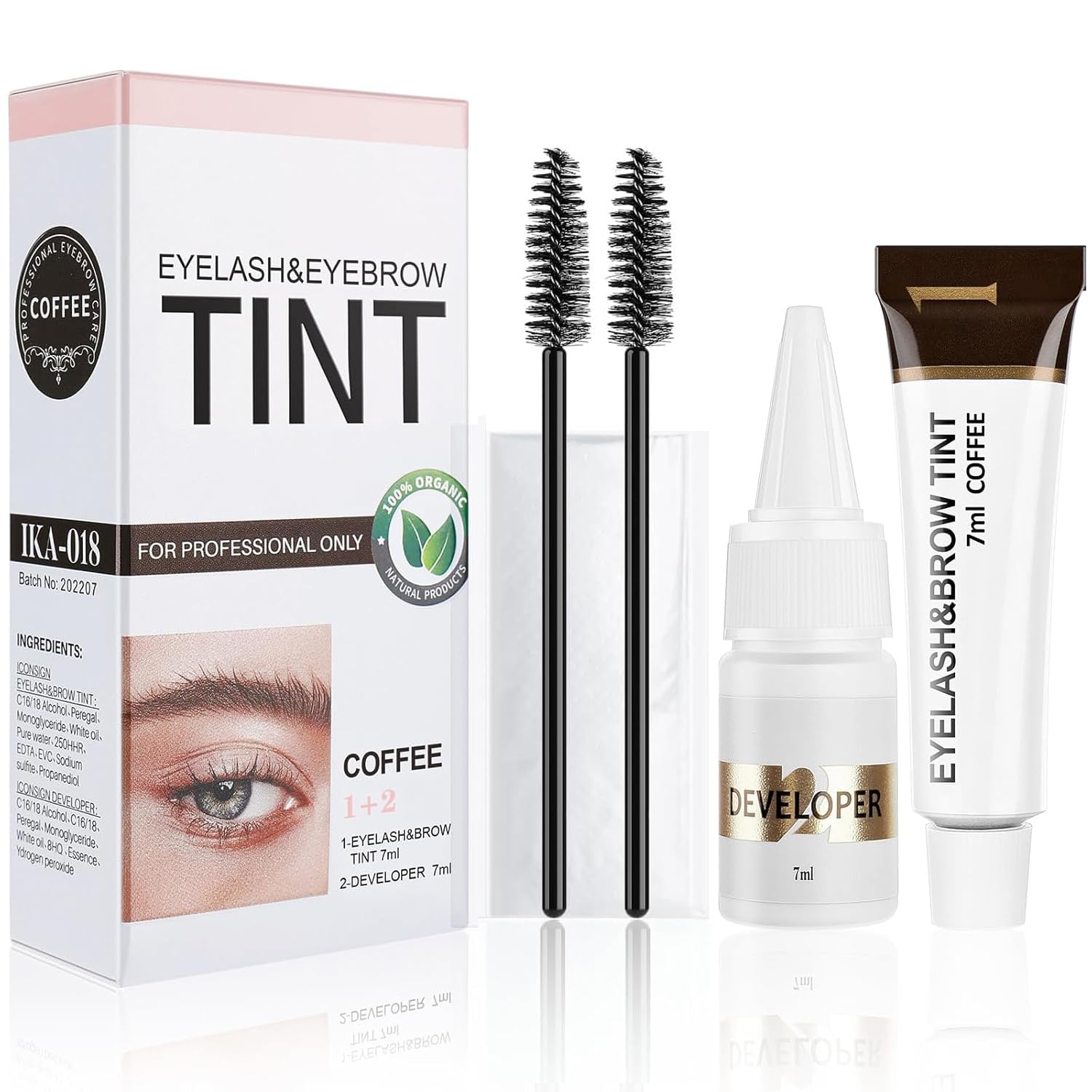 Lash Color Kit, Professional Dark Brown Color Set for Lashes and Brows, Natural Ingredients Long Lasting Safe & Easy to Use 7ml (Dark Brown)